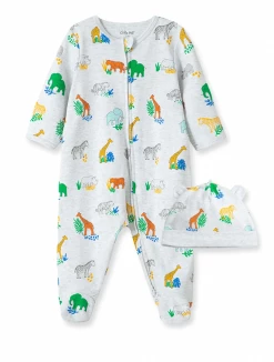 Little Me Bright Safari Footed One-Piece & Hat