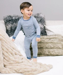 Sweet Bamboo Blue Stripe Kid Pjs Set Infant Clothing