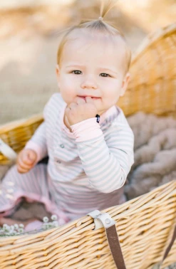 Sweet Bamboo Infant Clothing Pink/Grey Stripe Long Romper