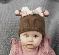 Mudpie Accessories Baby Accessories Floral Deer Knit Hat