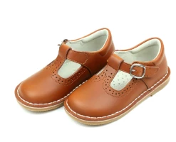 L'Amour Frances Perforated T-Strap Cognac