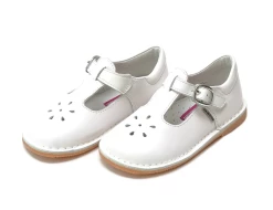 L'Amour White T Strap Mary Jane Shoes
