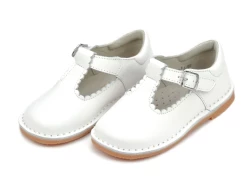 L'Amour Selina Scalloped T-Strap Mary Jane White Shoes