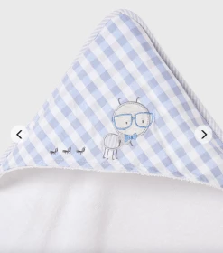 Mayoral Accessories Baby Accessories Ant Family Blue Gingham Hooded Towel