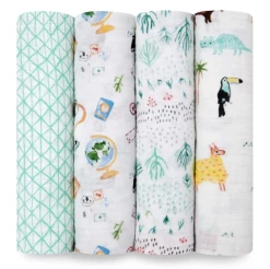 Aden + Anais Around The World Cotton Muslin Swaddle 4pk