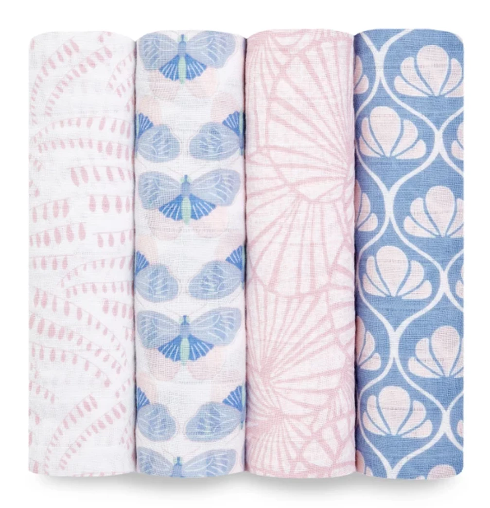 Budget 🤩 Aden + Anais Deco Cotton Muslin Swaddle 4pk ⭐ 2 Aden + Anais Deco Cotton Muslin Swaddle 4pk
