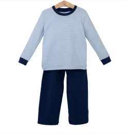 Trotter Street Fall 22 Miller Long Sleeve Pants Set Light Blue/Navy New Arrivals