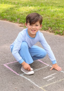 Trotter Street Fall 22 Miller Long Sleeve Pants Set Cornflower Blue Stripe New Arrivals