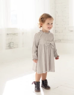 Mabel & Honey Fall 22 Remy Woven Dress Grey W/Bow