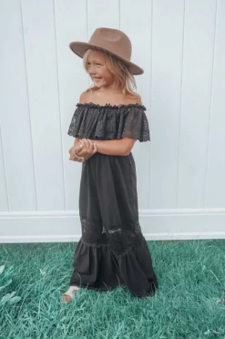 Bailey's Blossoms Fall Clara Cotton & Lace Flutter Maxi Dress - Black