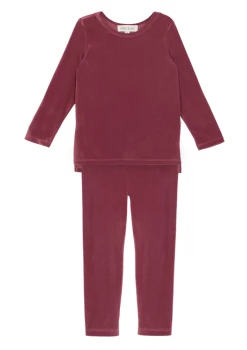 Mabel & Honey Fall 22 New Arrivals Sugar Plum Velvet Velour 2pc Set Red