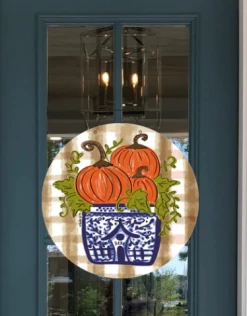 Baxter & Me Blue Willow Pumpkin Stack Door Hanger