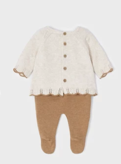 Little Me Caramel Knitted Footie Legging/Cream Sweater Set Infant Clothing