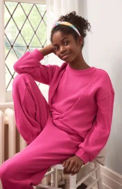 Habitual Girl/Truce Fall Pink Waffle Knit Top/Jogger Set