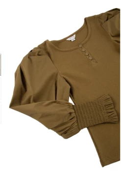 Habitual Girl/Truce Fall Olive Knit Woven Henley Top