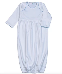 Baby Loren Fall New Arrivals White Pima Gown With Blue Trim