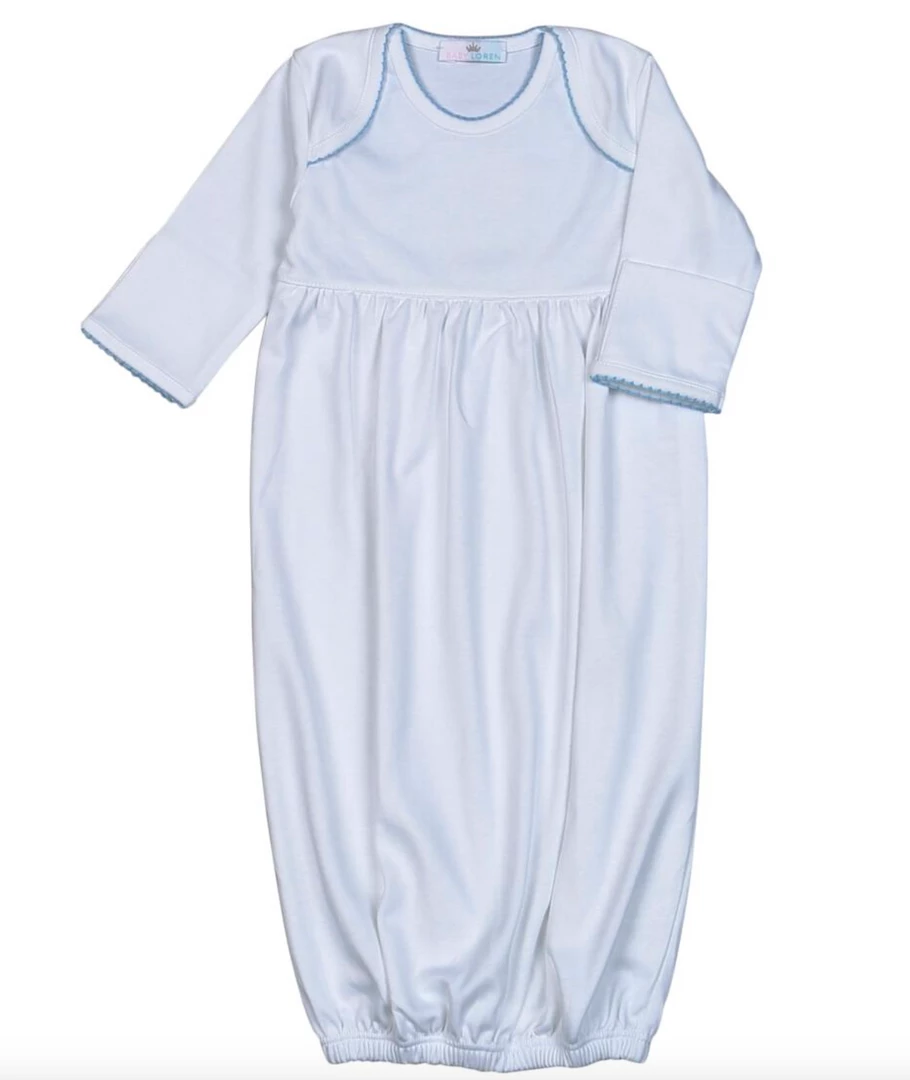 Brand new ✨ Baby Loren Fall New Arrivals White Pima Gown With Blue Trim ✨ 1 Baby Loren Fall New Arrivals White Pima Gown With Blue Trim