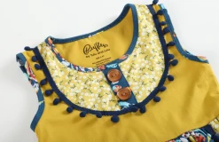 Lil Cactus Fall Mustard & Cobalt Floral Pom-Pom Dress New Arrivals