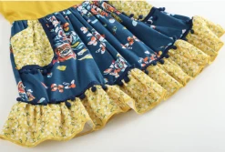 Lil Cactus Fall Mustard & Cobalt Floral Pom-Pom Dress New Arrivals