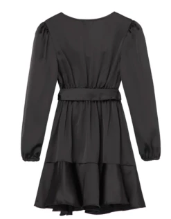 Habitual Girl/Truce Fall Satin Wrap Dress- Black 50% Off Fall Clothing