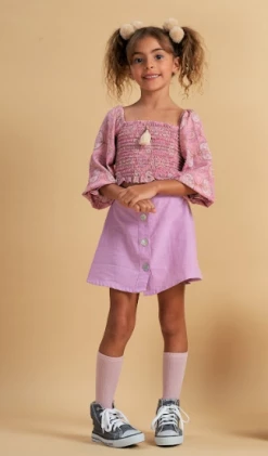 Bela & Nuni Fall New Arrivals Lavender Linen Button Front Skirt