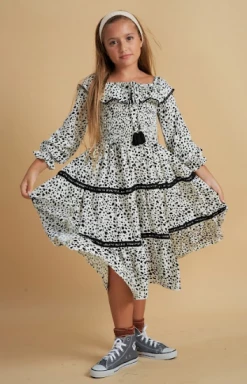 Bela & Nuni Fall Dalmation Dots Long Dress New Arrivals