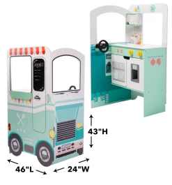 HEARTHSONG Toys Orders Up Wooden Food Truck Kitchen With 12-Piece Wooden Culinary Play Set