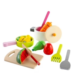 HEARTHSONG Toys Orders Up Wooden Food Truck Kitchen With 12-Piece Wooden Culinary Play Set