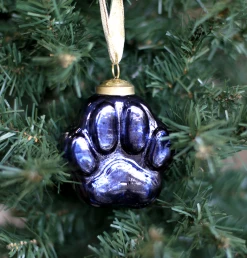 GLORY HAUS Decor Tiger Paw Glass Ornament In Navy