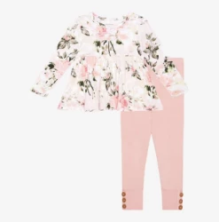 Posh Peanut Fall Posh Peanut Vintage Pink Rose Peplum Top & Legging Set