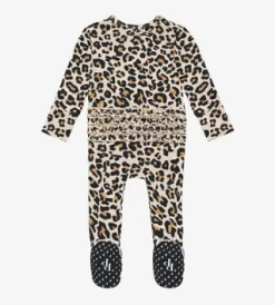Posh Peanut Fall Infant Clothing Posh Peanut Lana Leopard Tan Footie Ruffled Zippered One Piece