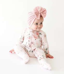 Posh Peanut Fall Infant Clothing Posh Peanut Vintage Pink Rose Footie Ruffled Zippered One Piece