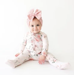Posh Peanut Fall Infant Clothing Posh Peanut Vintage Pink Rose Footie Ruffled Zippered One Piece
