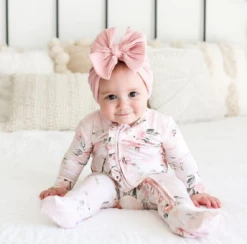 Posh Peanut Fall Infant Clothing Posh Peanut Vintage Pink Rose Footie Ruffled Zippered One Piece