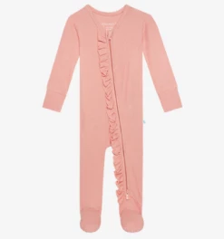 Posh Peanut Fall Rose Waffle Footie Ruffled Zippered One Piece