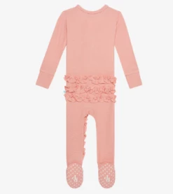 Posh Peanut Fall Rose Waffle Footie Ruffled Zippered One Piece