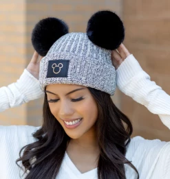Hot Sale ๐งจ NightScope Mickey Mouse Outline Black Speckled Double Pom Beanie ๐ 4 NightScope Mickey Mouse Outline Black Speckled Double Pom Beanie