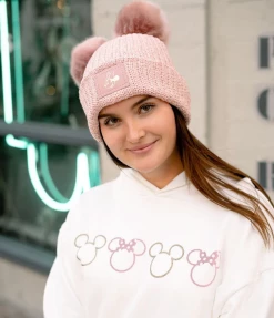 NightScope Minnie Mouse Rose Foil Blush Double Pom Beanie