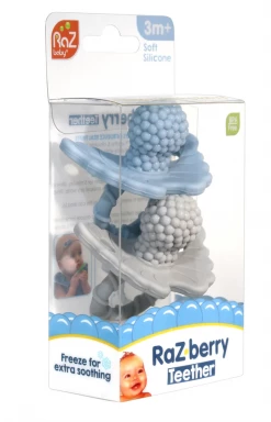 RazBaby Baby Accessories Blue/Grey Razberry Silicone Teether 2pk