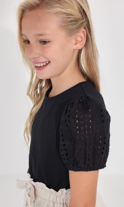 Mayoral Spring Black Eyelet Short Sleeve Shirt Spring/Summer 2023