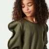 Habitual Girl/Truce Fall Hunter Green Piped Sleeve Pullover