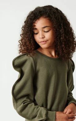 Habitual Girl/Truce Fall Hunter Green Piped Sleeve Pullover