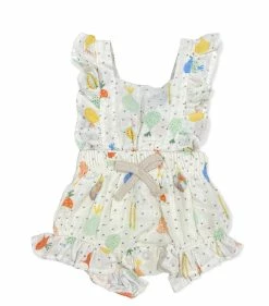 Baby Registry Veggie Salad Ruffled Short Romper W/tie Back