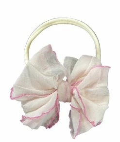 IN AWE Baby Accessories Cream W/ Pink Trim Mini Headband