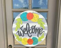 Baxter & Me Gifts Welcome Grey Stripe Door Hanger