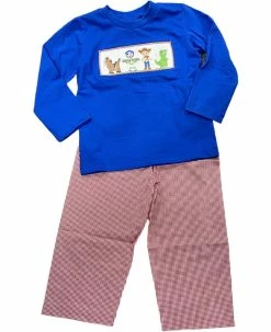 Three Sisters Fall Toy Time Smocked Boys Pant Set