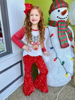Bratty Maddy Red Sequin Bell Bottom Pant 50% Off Fall Clothing