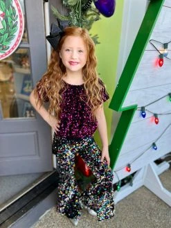 Bratty Maddy Multi Color Sequin Bell Bottom Pants 50% Off Fall Clothing