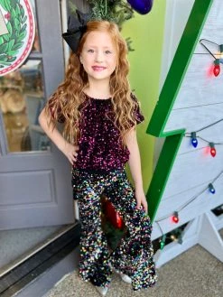 Bratty Maddy Hot Pink/Black Sequin Top 50% Off Fall Clothing