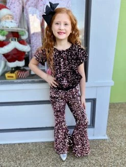 Bratty Maddy 50% Off Fall Clothing Pink/Black Sequin Bell Bottom Pants